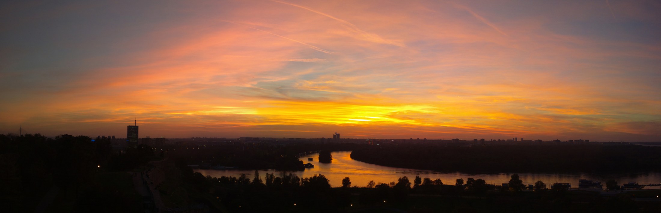 Belgrade and the Sava and Danube rivers at sunset in 2014